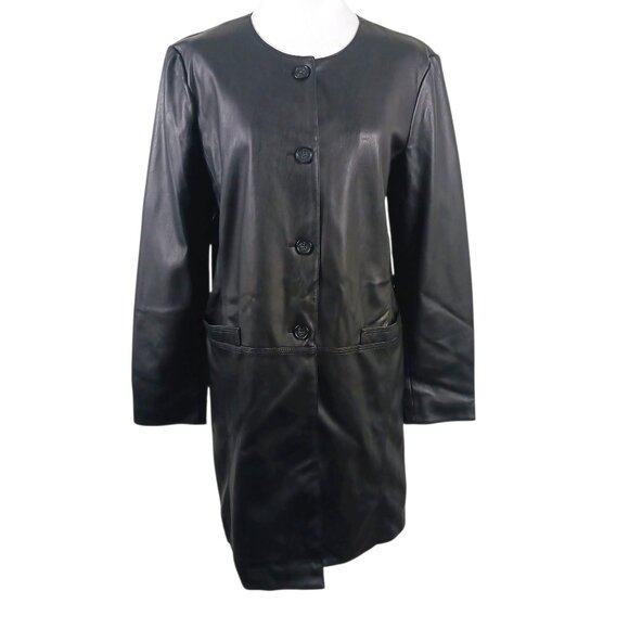 Calvin Klein Black Faux Leather Lightweight Coat, Size Medium Classic, Vegan - Picture 1 of 16